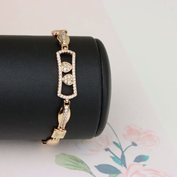 "Elegant Rose Gold Bracelet with Double Drop Stone Accent, XPBL0919 - Picture 9 of 12